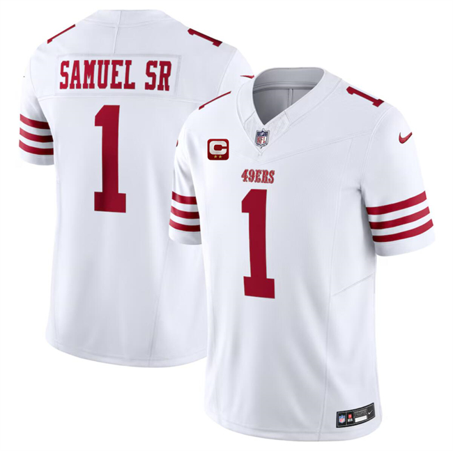 Men's San Francisco 49ers #1 Deebo Samuel SR White 2024 F.U.S.E. With 2-Star C Patch Vapor Untouchable Limited Stitched Football Jersey Men's San Francisco 49ers #1 Deebo Samuel SR White 2024 F.U.S.E. With 2-Star C Patch Vapor Untouchable Limited Stitched Football Jersey