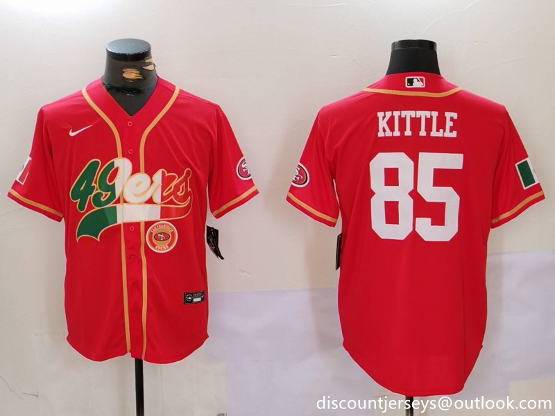 Men's San Francisco 49ers #85 George Kittle Red With Patch Cool Base Stitched Baseball Jersey 1 Men's San Francisco 49ers #85 George Kittle Red With Patch Cool Base Stitched Baseball Jersey 1
