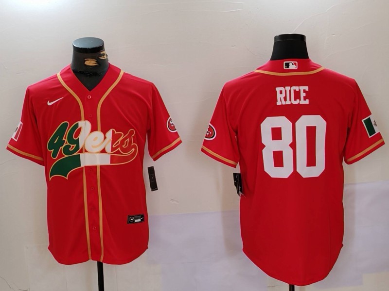 Men's San Francisco 49ers #80 Jerry Rice Red With Patch Cool Base Stitched Baseball Jersey Men's San Francisco 49ers #80 Jerry Rice Red With Patch Cool Base Stitched Baseball Jersey