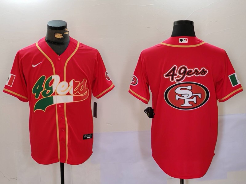 Men's San Francisco 49ers Team Big Logo Red With Patch Cool Base Stitched Baseball Jersey Men's San Francisco 49ers Team Big Logo Red With Patch Cool Base Stitched Baseball Jersey