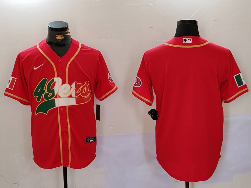 Men's San Francisco 49ers Red With Patch Cool Base Stitched Baseball Jersey Men's San Francisco 49ers Red With Patch Cool Base Stitched Baseball Jersey