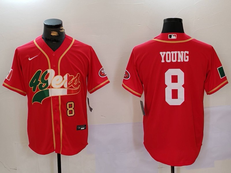 Men's San Francisco 49ers #8 Steve Young Red With Patch Cool Base Stitched Baseball Jersey 2 Men's San Francisco 49ers #8 Steve Young Red With Patch Cool Base Stitched Baseball Jersey 2