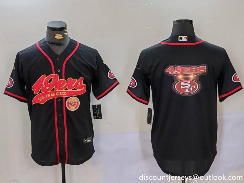 Men's San Francisco 49ers Team Big Logo Black With Patch Cool Base Stitched Baseball Jersey 2 Men's San Francisco 49ers Team Big Logo Black With Patch Cool Base Stitched Baseball Jersey 2