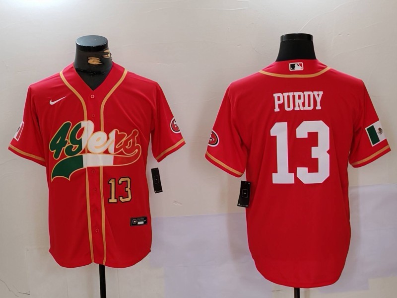 Men's San Francisco 49ers #13 Brock Purdy Red With Patch Cool Base Stitched Baseball Jersey 1 Men's San Francisco 49ers #13 Brock Purdy Red With Patch Cool Base Stitched Baseball Jersey 1