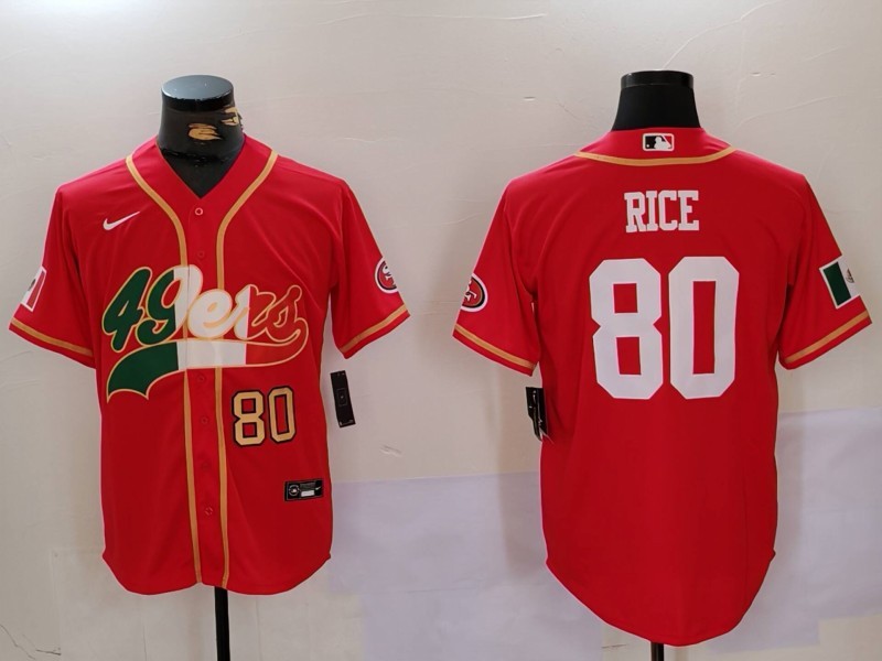 Men's San Francisco 49ers #80 Jerry Rice Red With Patch Cool Base Stitched Baseball Jersey 2 Men's San Francisco 49ers #80 Jerry Rice Red With Patch Cool Base Stitched Baseball Jersey 2