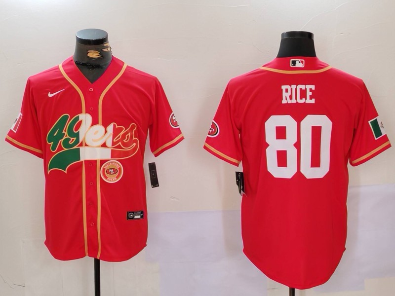 Men's San Francisco 49ers #80 Jerry Rice Red With Patch Cool Base Stitched Baseball Jersey 1 Men's San Francisco 49ers #80 Jerry Rice Red With Patch Cool Base Stitched Baseball Jersey 1