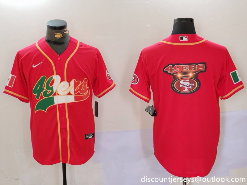 Men's San Francisco 49ers Team Big Logo Red With Patch Cool Base Stitched Baseball Jersey 9 Men's San Francisco 49ers Team Big Logo Red With Patch Cool Base Stitched Baseball Jersey 9