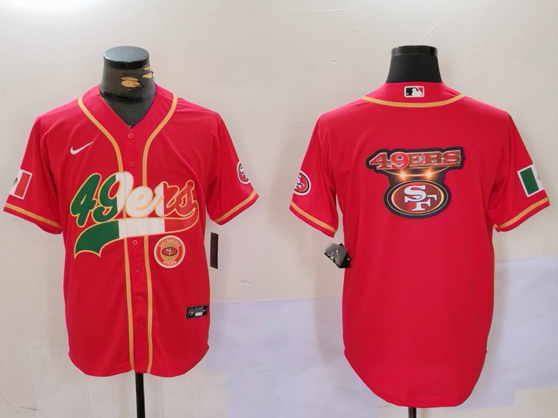 Men's San Francisco 49ers Team Big Logo Red With Patch Cool Base Stitched Baseball Jersey 6 Men's San Francisco 49ers Team Big Logo Red With Patch Cool Base Stitched Baseball Jersey 6
