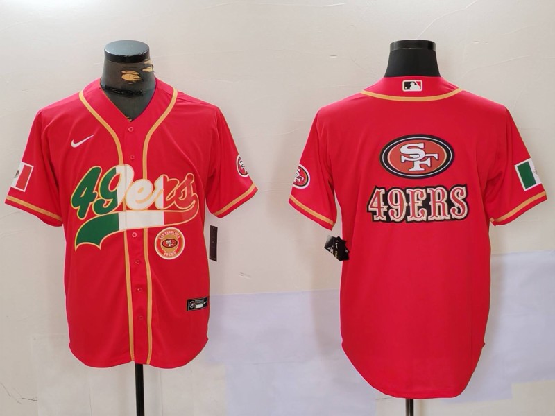 Men's San Francisco 49ers Team Big Logo Red With Patch Cool Base Stitched Baseball Jersey 2 Men's San Francisco 49ers Team Big Logo Red With Patch Cool Base Stitched Baseball Jersey 2