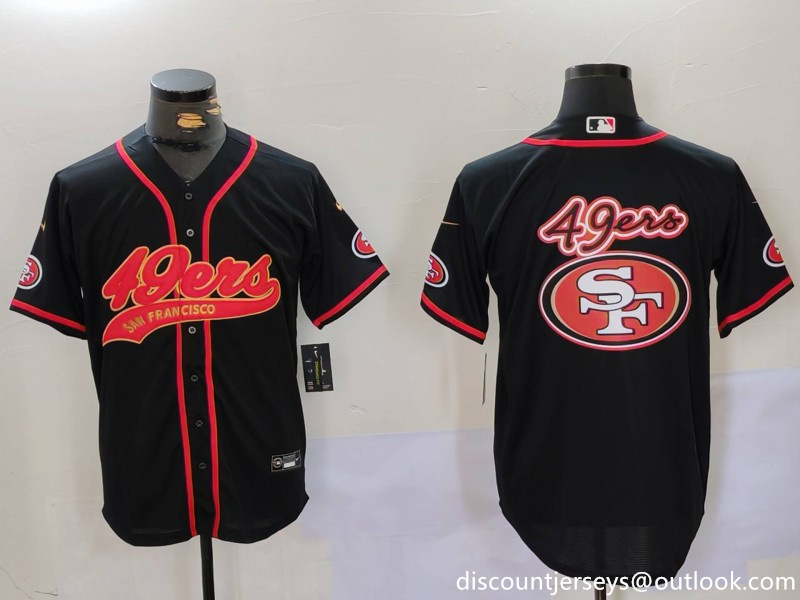 Men's San Francisco 49ers Team Big Logo Black With Patch Cool Base Stitched Baseball Jersey Men's San Francisco 49ers Team Big Logo Black With Patch Cool Base Stitched Baseball Jersey
