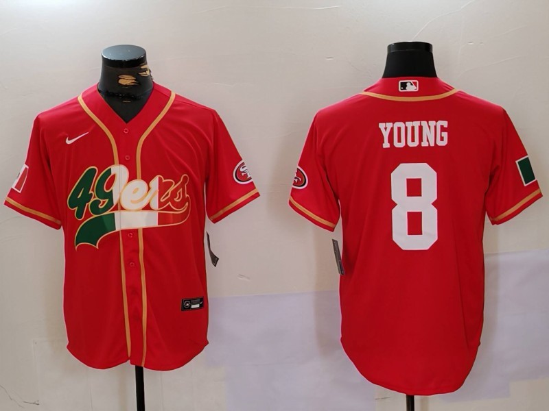 Men's San Francisco 49ers #8 Steve Young Red With Patch Cool Base Stitched Baseball Jersey Men's San Francisco 49ers #8 Steve Young Red With Patch Cool Base Stitched Baseball Jersey