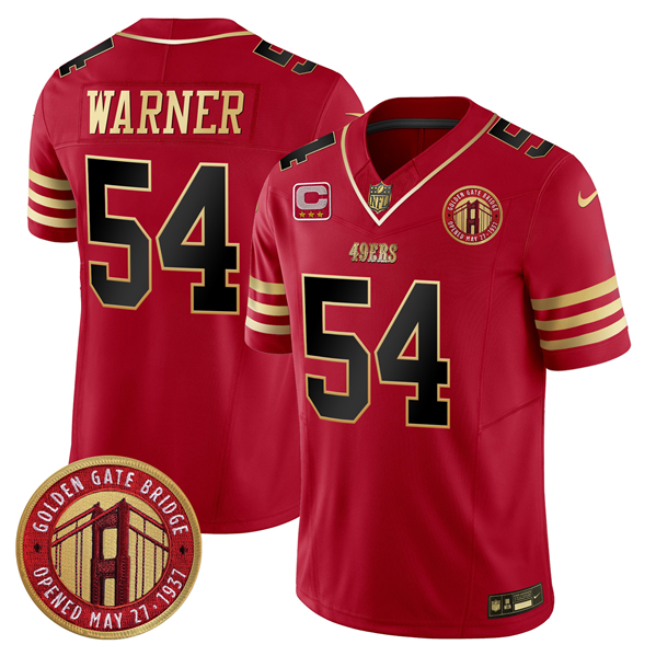Men's San Francisco 49ers #54 Fred Warner Red F.U.S.E. Golden Gate Bridge With 3-Star C Patch Balck Scarlet Vapor Limited Stitched Football Jersey Men's San Francisco 49ers #54 Fred Warner Red F.U.S.E. Golden Gate Bridge With 3-Star C Patch Balck Scarlet Vapor Limited Stitched Football Jersey
