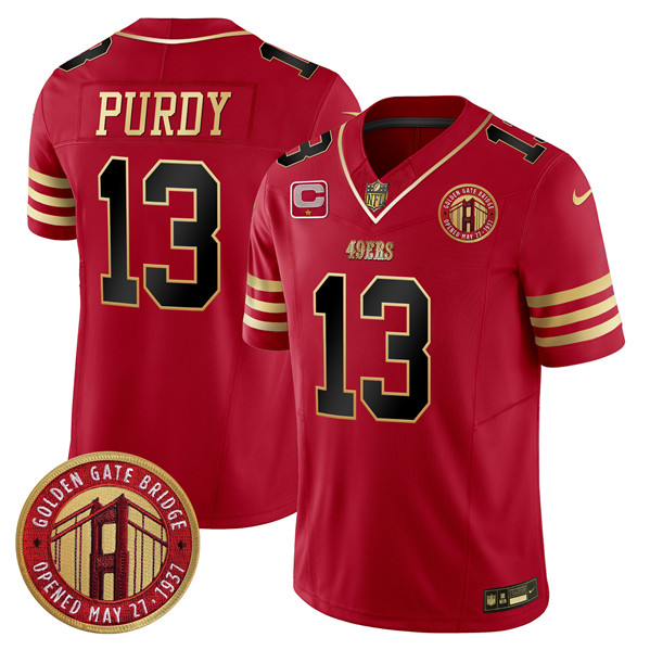 Men's San Francisco 49ers #13 Brock Purdy Red F.U.S.E. Golden Gate Bridge With 1-Star C Patch Balck Scarlet Vapor Limited Stitched Football Jersey Men's San Francisco 49ers #13 Brock Purdy Red F.U.S.E. Golden Gate Bridge With 1-Star C Patch Balck Scarlet Vapor Limited Stitched Football Jersey