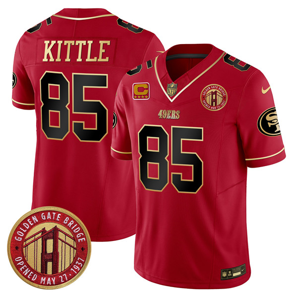 Men's San Francisco 49ers #85 George Kittle Red F.U.S.E. Golden Gate Bridge With 4-Star C Patch Scarlet Vapor Limited Stitched Football Jersey Men's San Francisco 49ers #85 George Kittle Red F.U.S.E. Golden Gate Bridge With 4-Star C Patch Scarlet Vapor Limited Stitched Football Jersey