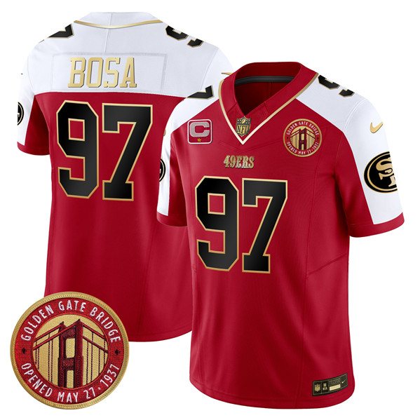 Men's San Francisco 49ers #97 Nick Bosa Red F.U.S.E. Golden Gate Bridge With 1-Star C Patch Alternate Vapor Limited Stitched Football Jersey Men's San Francisco 49ers #97 Nick Bosa Red F.U.S.E. Golden Gate Bridge With 1-Star C Patch Alternate Vapor Limited Stitched Football Jersey