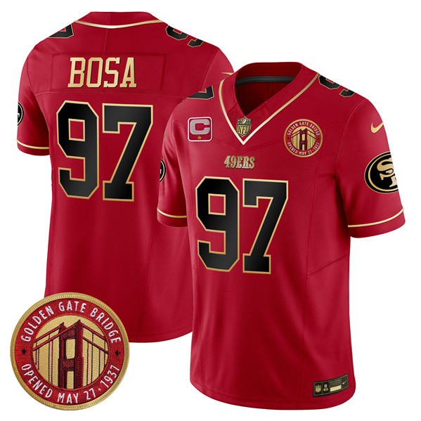 Men's San Francisco 49ers #97 Nick Bosa Red F.U.S.E. Golden Gate Bridge With 1-Star C Patch Scarlet Vapor Limited Stitched Football Jersey Men's San Francisco 49ers #97 Nick Bosa Red F.U.S.E. Golden Gate Bridge With 1-Star C Patch Scarlet Vapor Limited Stitched Football Jersey