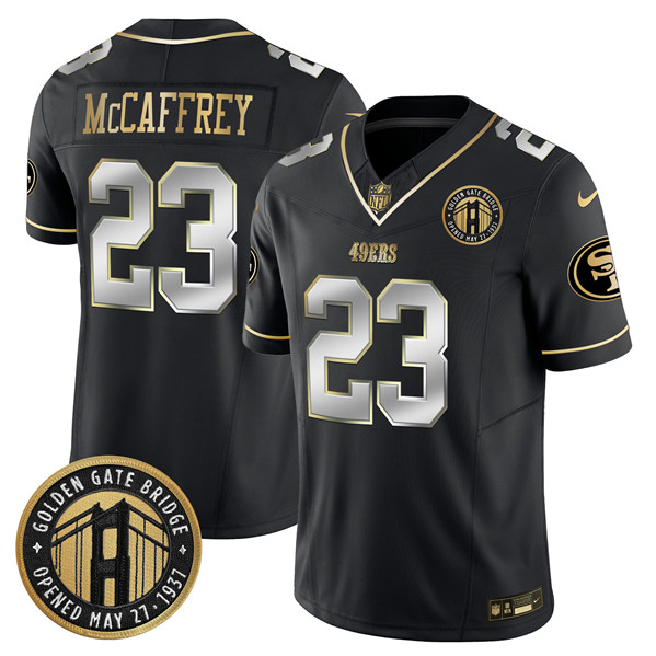 Men's San Francisco 49ers #23 Christian McCaffrey Black F.U.S.E. Golden Gate Bridge Patch Vapor Limited Stitched Football Jersey Men's San Francisco 49ers #23 Christian McCaffrey Black F.U.S.E. Golden Gate Bridge Patch Vapor Limited Stitched Football Jersey