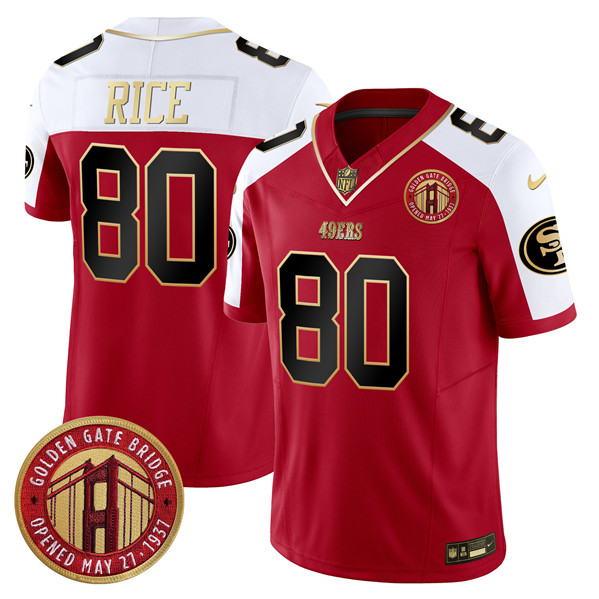 Men's San Francisco 49ers #80 Jerry Rice Red F.U.S.E. Golden Gate Bridge Patch Alternate Vapor Limited Stitched Football Jersey Men's San Francisco 49ers #80 Jerry Rice Red F.U.S.E. Golden Gate Bridge Patch Alternate Vapor Limited Stitched Football Jersey