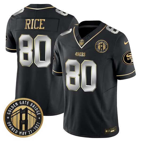 Men's San Francisco 49ers #80 Jerry Rice Black F.U.S.E. Golden Gate Bridge Patch Vapor Limited Stitched Football Jersey Men's San Francisco 49ers #80 Jerry Rice Black F.U.S.E. Golden Gate Bridge Patch Vapor Limited Stitched Football Jersey