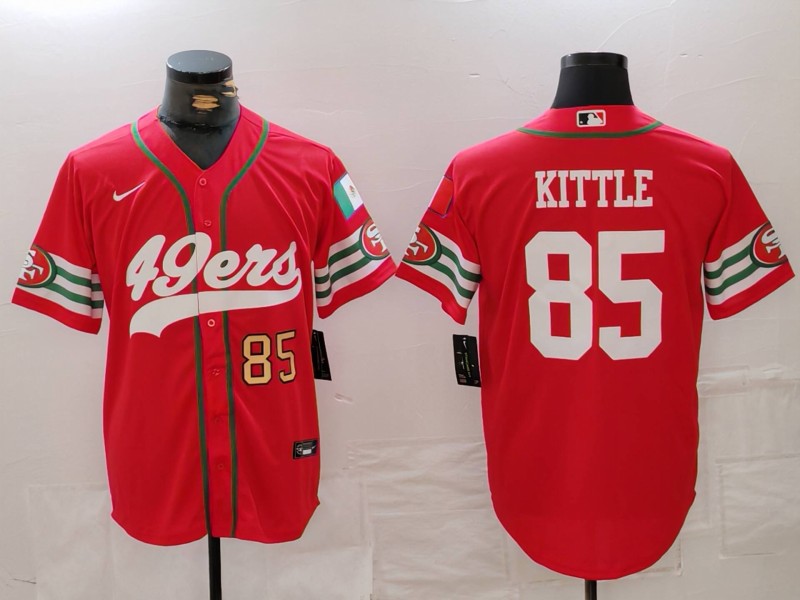 Men's San Francisco 49ers #85 George Kittle Red With Patch Cool Base Stitched Baseball Jersey 2 Men's San Francisco 49ers #85 George Kittle Red With Patch Cool Base Stitched Baseball Jersey 2