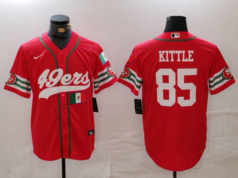 Men's San Francisco 49ers #85 George Kittle Red With Patch Cool Base Stitched Baseball Jersey 1 Men's San Francisco 49ers #85 George Kittle Red With Patch Cool Base Stitched Baseball Jersey 1