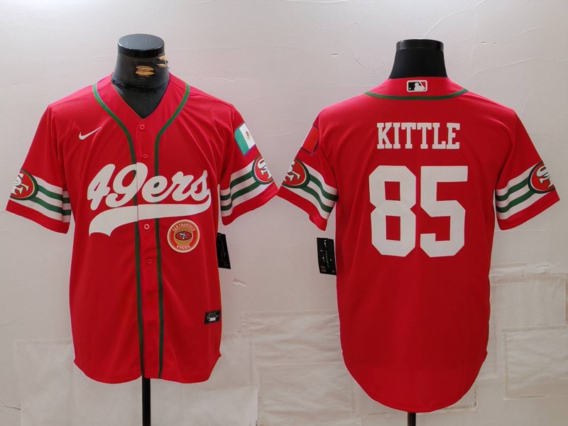 Men's San Francisco 49ers #85 George Kittle Red With Patch Cool Base Stitched Baseball Jersey Men's San Francisco 49ers #85 George Kittle Red With Patch Cool Base Stitched Baseball Jersey