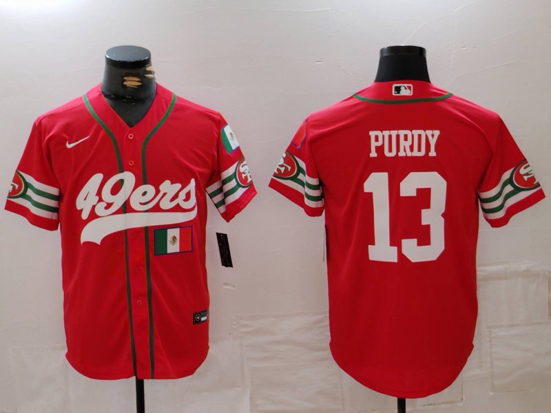 Men's San Francisco 49ers #13 Brock Purdy Red With Patch Cool Base Stitched Baseball Jersey 2 Men's San Francisco 49ers #13 Brock Purdy Red With Patch Cool Base Stitched Baseball Jersey 2