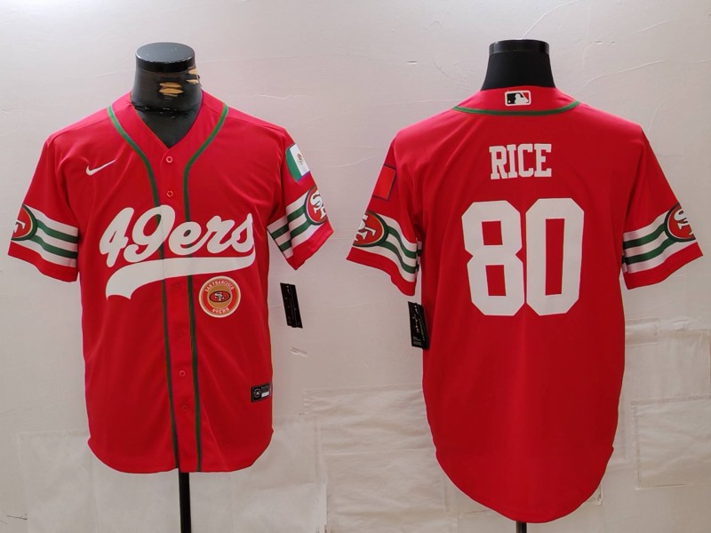 Men's San Francisco 49ers #80 Jerry Rice Red With Patch Cool Base Stitched Baseball Jersey 3 Men's San Francisco 49ers #80 Jerry Rice Red With Patch Cool Base Stitched Baseball Jersey 3