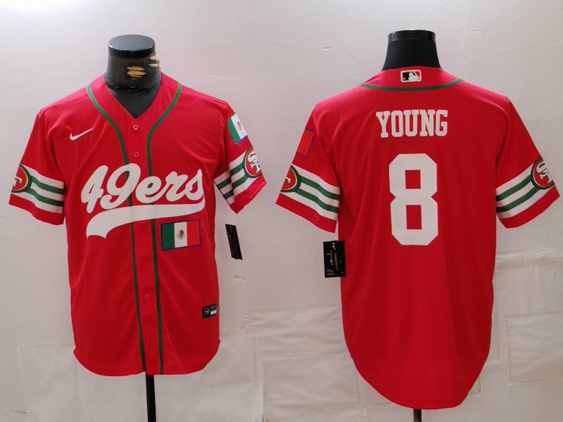 Men's San Francisco 49ers #8 Steve Young Red With Patch Cool Base Stitched Baseball Jersey 3 Men's San Francisco 49ers #8 Steve Young Red With Patch Cool Base Stitched Baseball Jersey 3
