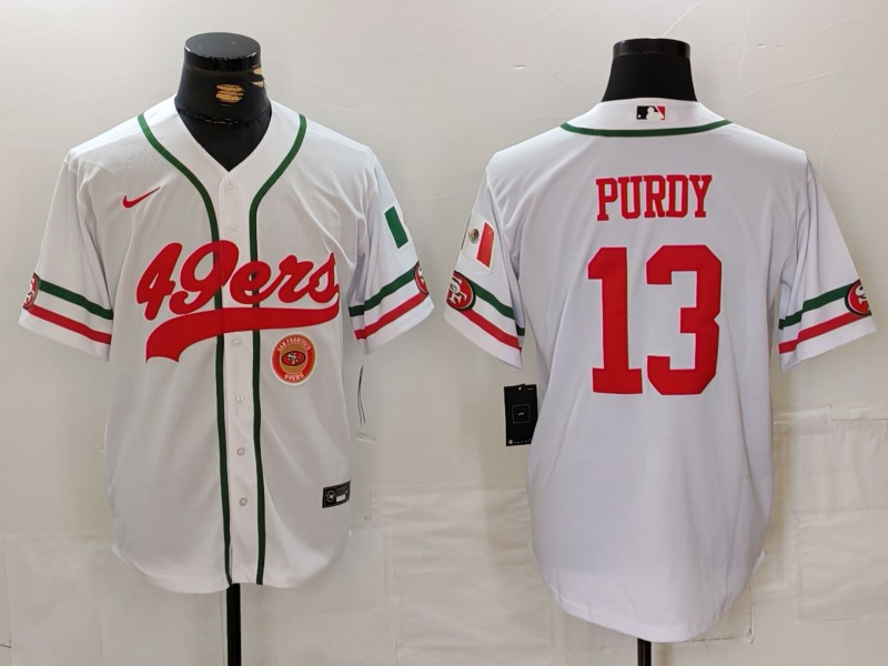 Men's San Francisco 49ers #13 Brock Purdy White With Patch Cool Base Stitched Baseball Jersey 2 Men's San Francisco 49ers #13 Brock Purdy White With Patch Cool Base Stitched Baseball Jersey 2