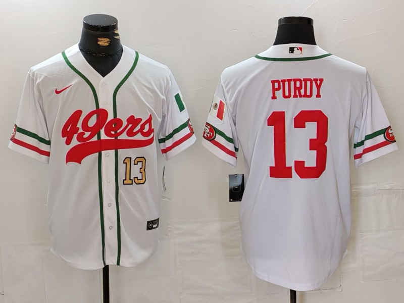 Men's San Francisco 49ers #13 Brock Purdy White With Patch Cool Base Stitched Baseball Jersey 1 Men's San Francisco 49ers #13 Brock Purdy White With Patch Cool Base Stitched Baseball Jersey 1
