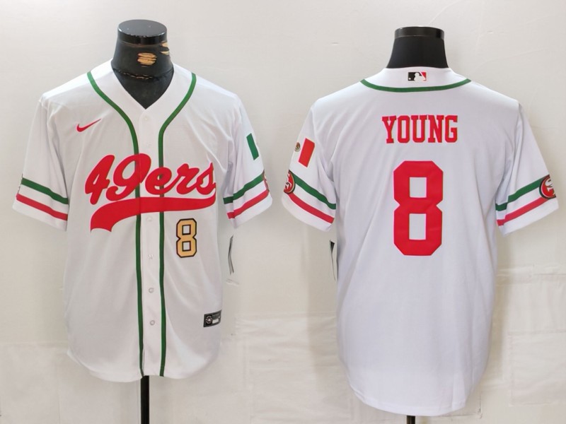 Men's San Francisco 49ers #8 Steve Young White With Patch Cool Base Stitched Baseball Jersey 2 Men's San Francisco 49ers #8 Steve Young White With Patch Cool Base Stitched Baseball Jersey 2