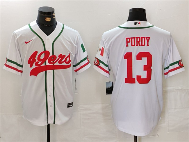 Men's San Francisco 49ers #13 Brock Purdy White With Patch Cool Base Stitched Baseball Jersey Men's San Francisco 49ers #13 Brock Purdy White With Patch Cool Base Stitched Baseball Jersey