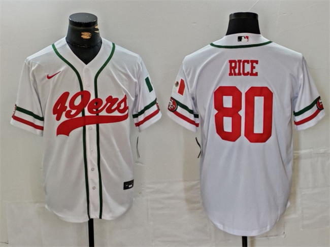 Men's San Francisco 49ers #80 Jerry Rice White With Patch Cool Base Stitched Baseball Jersey Men's San Francisco 49ers #80 Jerry Rice White With Patch Cool Base Stitched Baseball Jersey
