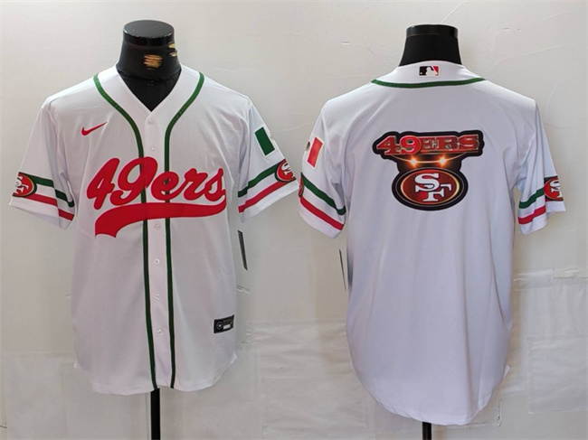 Men's San Francisco 49ers Team Big Logo White With Patch Cool Base Stitched Baseball Jersey Men's San Francisco 49ers Team Big Logo White With Patch Cool Base Stitched Baseball Jersey