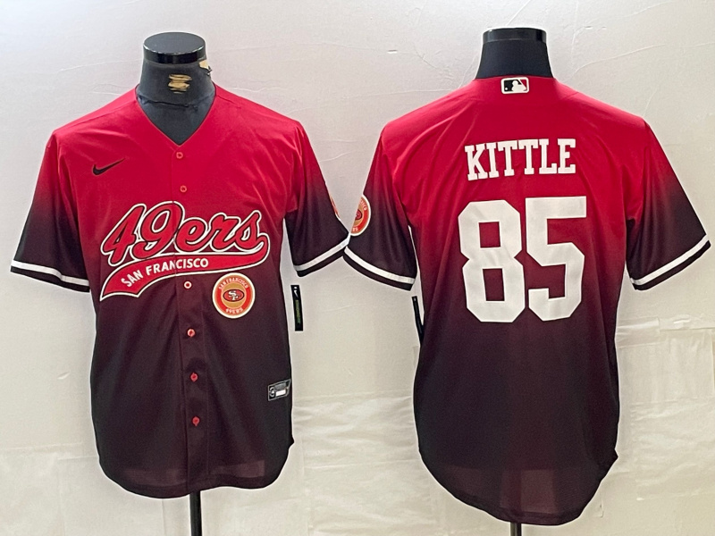 Men's San Francisco 49ers #85 George Kittle Red Black With Patch Cool Base Stitched Baseball jerseys 3 Men's San Francisco 49ers #85 George Kittle Red Black With Patch Cool Base Stitched Baseball jerseys 3