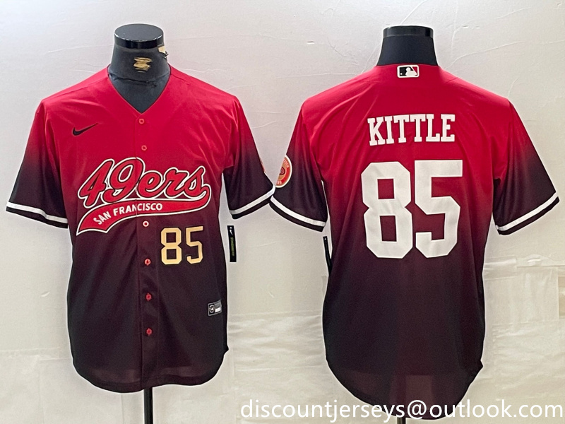 Men's San Francisco 49ers #85 George Kittle Red Black With Patch Cool Base Stitched Baseball jerseys 1 Men's San Francisco 49ers #85 George Kittle Red Black With Patch Cool Base Stitched Baseball jerseys 1