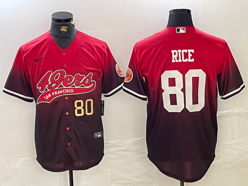 Men's San Francisco 49ers #80 Jerry Rice Red Black With Patch Cool Base Stitched Baseball jerseys 2 Men's San Francisco 49ers #80 Jerry Rice Red Black With Patch Cool Base Stitched Baseball jerseys 2