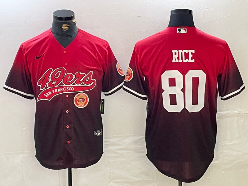 Men's San Francisco 49ers #80 Jerry Rice Red Black With Patch Cool Base Stitched Baseball jerseys 1 Men's San Francisco 49ers #80 Jerry Rice Red Black With Patch Cool Base Stitched Baseball jerseys 1