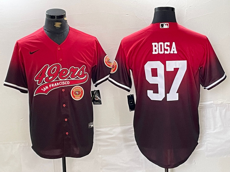 Men's San Francisco 49ers #97 Nick Bosa Red Black With Patch Cool Base Stitched Baseball jerseys 1 Men's San Francisco 49ers #97 Nick Bosa Red Black With Patch Cool Base Stitched Baseball jerseys 1