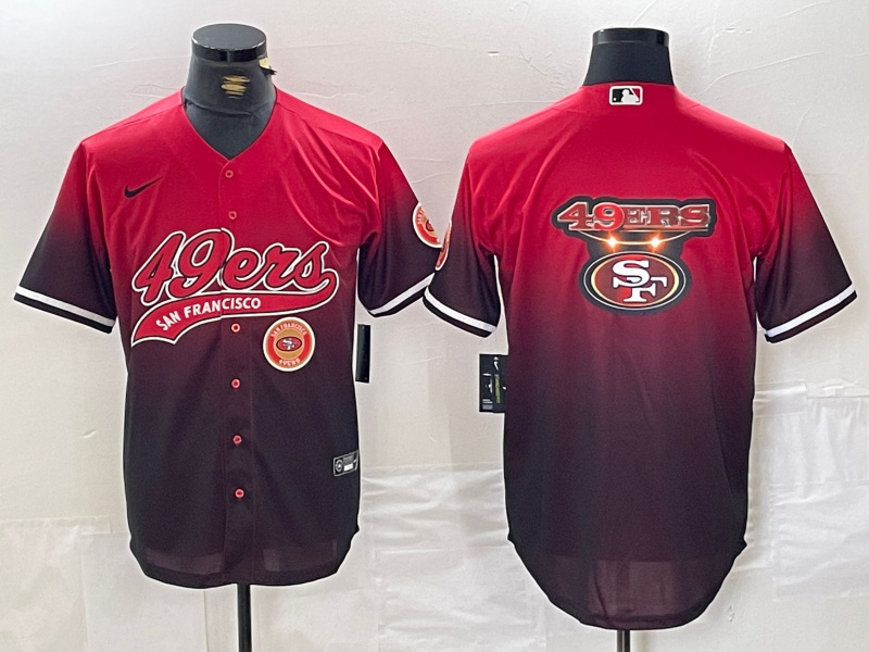 Men's San Francisco 49ers Team Big Logo Red Black With Patch Cool Base Stitched Baseball Jersey 6 Men's San Francisco 49ers Team Big Logo Red Black With Patch Cool Base Stitched Baseball Jersey 6