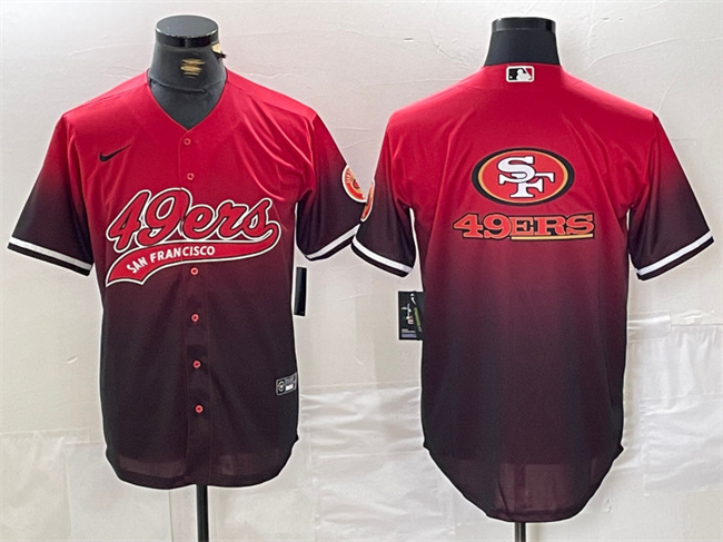Men's San Francisco 49ers Team Big Logo Red Black With Patch Cool Base Stitched Baseball Jersey 1 Men's San Francisco 49ers Team Big Logo Red Black With Patch Cool Base Stitched Baseball Jersey 1
