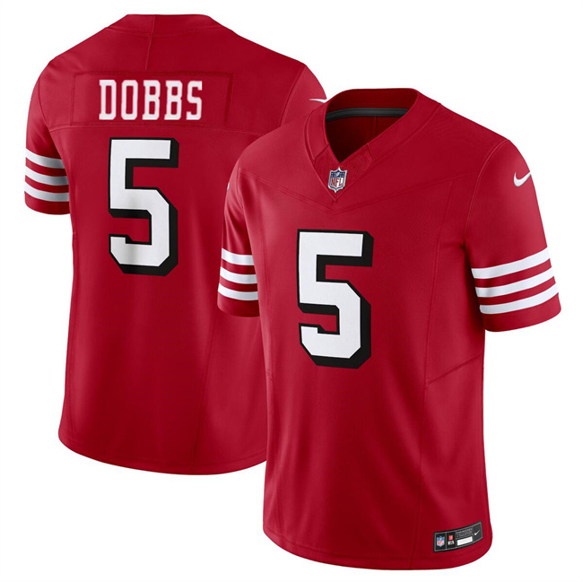 Men's San Francisco 49ers #5 Josh Dobbs New Red 2024 F.U.S.E Vapor Untouchable Limited Stitched Football Jersey Men's San Francisco 49ers #5 Josh Dobbs New Red 2024 F.U.S.E Vapor Untouchable Limited Stitched Football Jersey