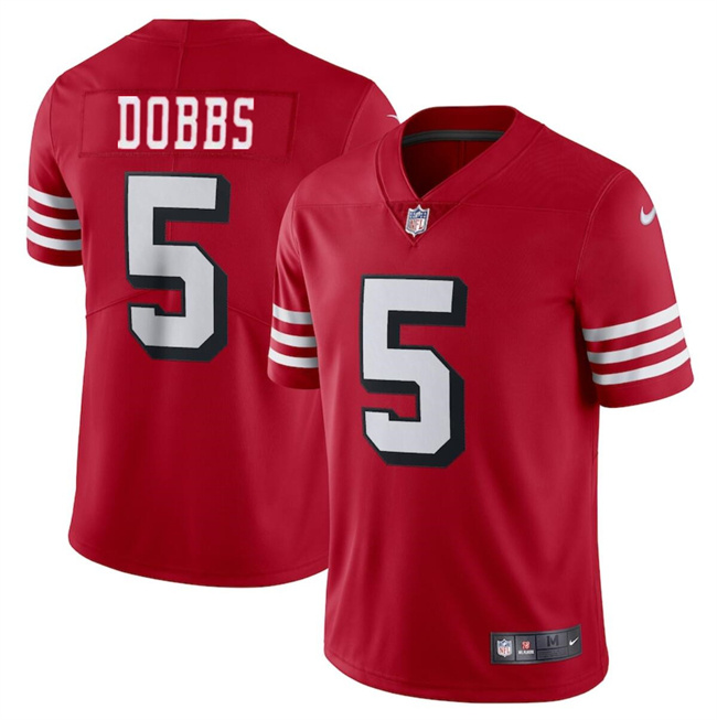 Men's San Francisco 49ers #5 Josh Dobbs New Red Vapor Untouchable Limited Stitched Football Jersey Men's San Francisco 49ers #5 Josh Dobbs New Red Vapor Untouchable Limited Stitched Football Jersey