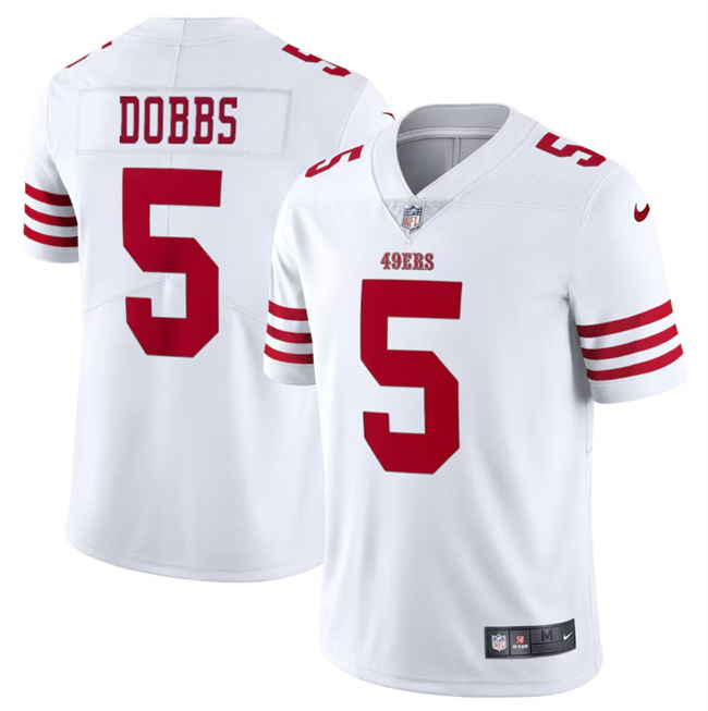 Men's San Francisco 49ers #5 Josh Dobbs White Vapor Untouchable Limited Stitched Football Jersey Men's San Francisco 49ers #5 Josh Dobbs White Vapor Untouchable Limited Stitched Football Jersey