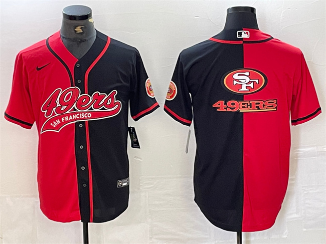 Men's San Francisco 49ers Red Black Split Team Big Logo With Patch Cool Base Stitched Baseball Jerseys Men's San Francisco 49ers Red Black Split Team Big Logo With Patch Cool Base Stitched Baseball Jerseys