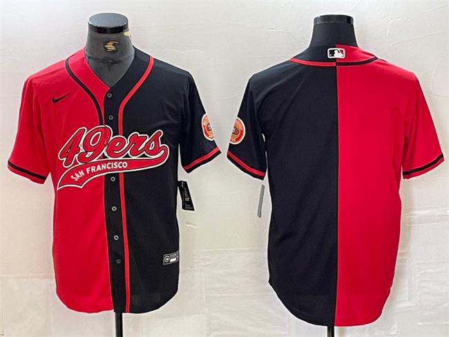 Men's San Francisco 49ers Blank Red Black Split With Patch Cool Base Stitched Baseball Jersey Men's San Francisco 49ers Blank Red Black Split With Patch Cool Base Stitched Baseball Jersey