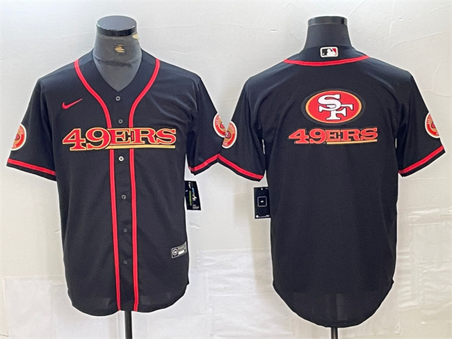 Men's San Francisco 49ers Black Team Big Logo With Patch Cool Base Stitched Baseball Jerseys 1 Men's San Francisco 49ers Black Team Big Logo With Patch Cool Base Stitched Baseball Jerseys 1
