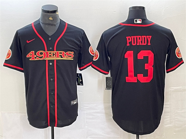 Men's San Francisco 49ers #13 Brock Purdy Black With Patch Cool Base Stitched Baseball Jersey Men's San Francisco 49ers #13 Brock Purdy Black With Patch Cool Base Stitched Baseball Jersey