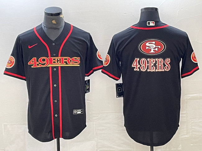 Men's San Francisco 49ers Black Team Big Logo With Patch Cool Base Stitched Baseball Jersey Men's San Francisco 49ers Black Team Big Logo With Patch Cool Base Stitched Baseball Jersey
